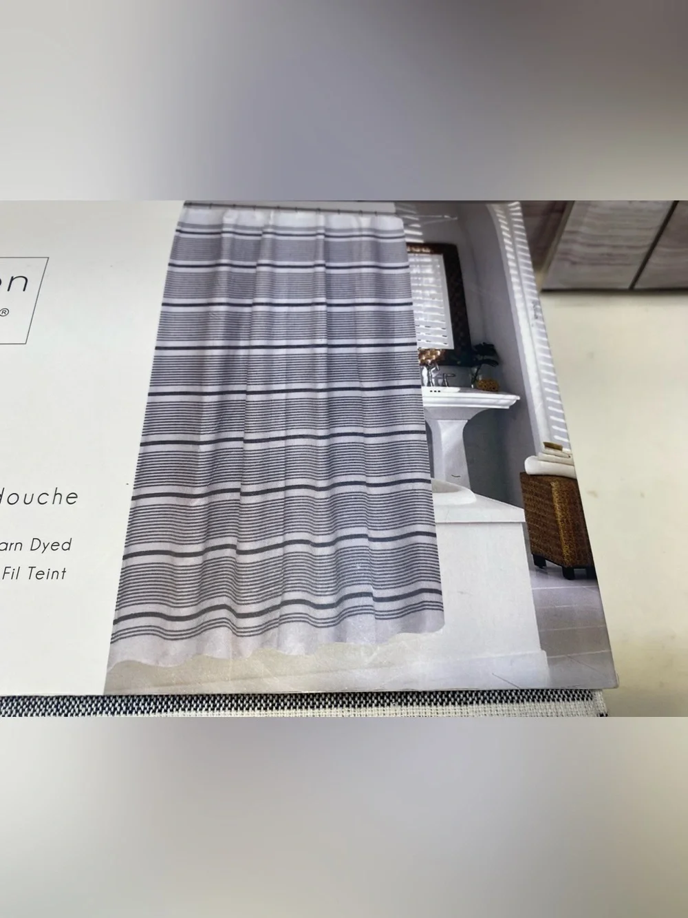 Madison Studio ❤️Stripe Shower Curtain 72”x72” Gray & White NWT